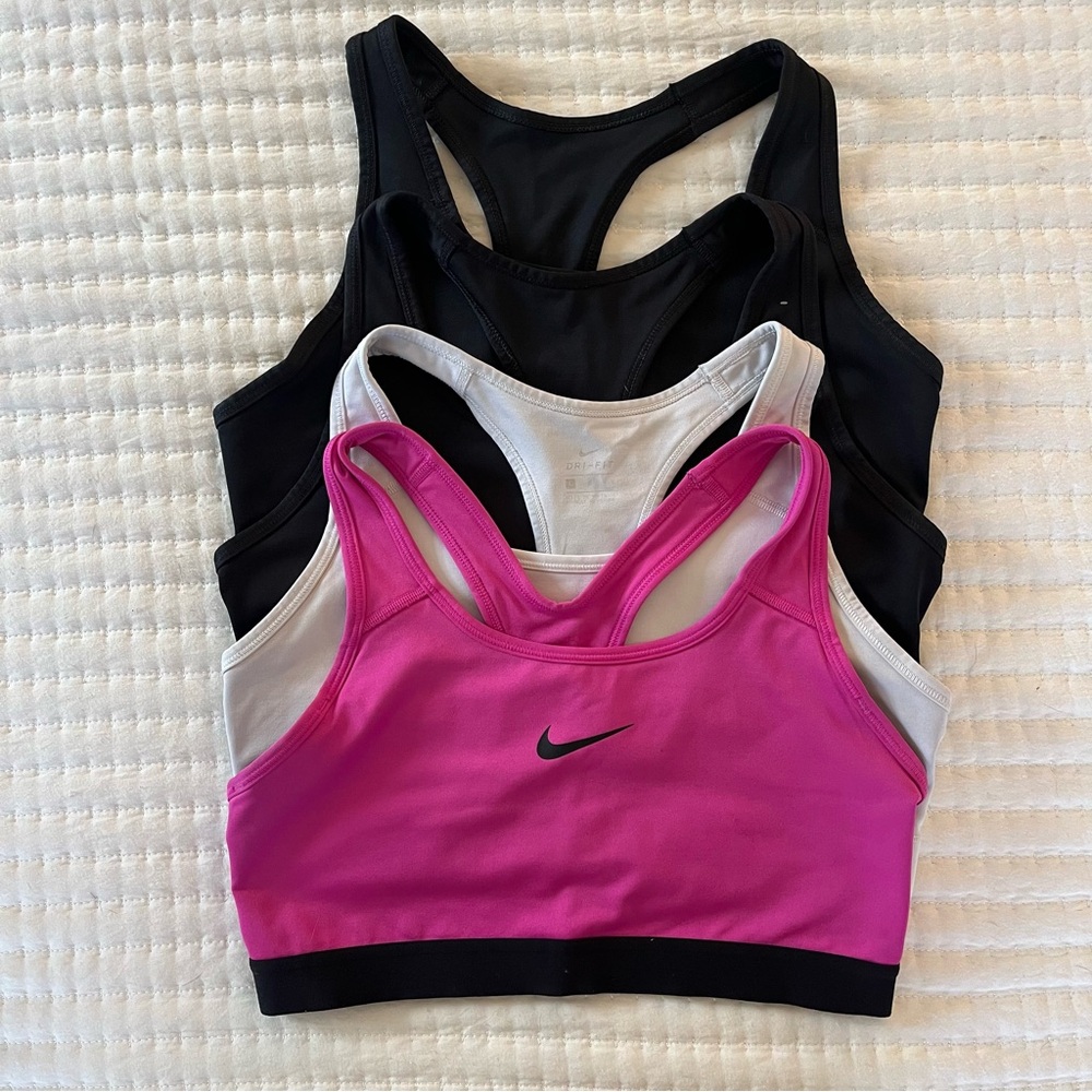 Nike Women's Sports Bra Set - Pink, Black, White, Black - Size Large